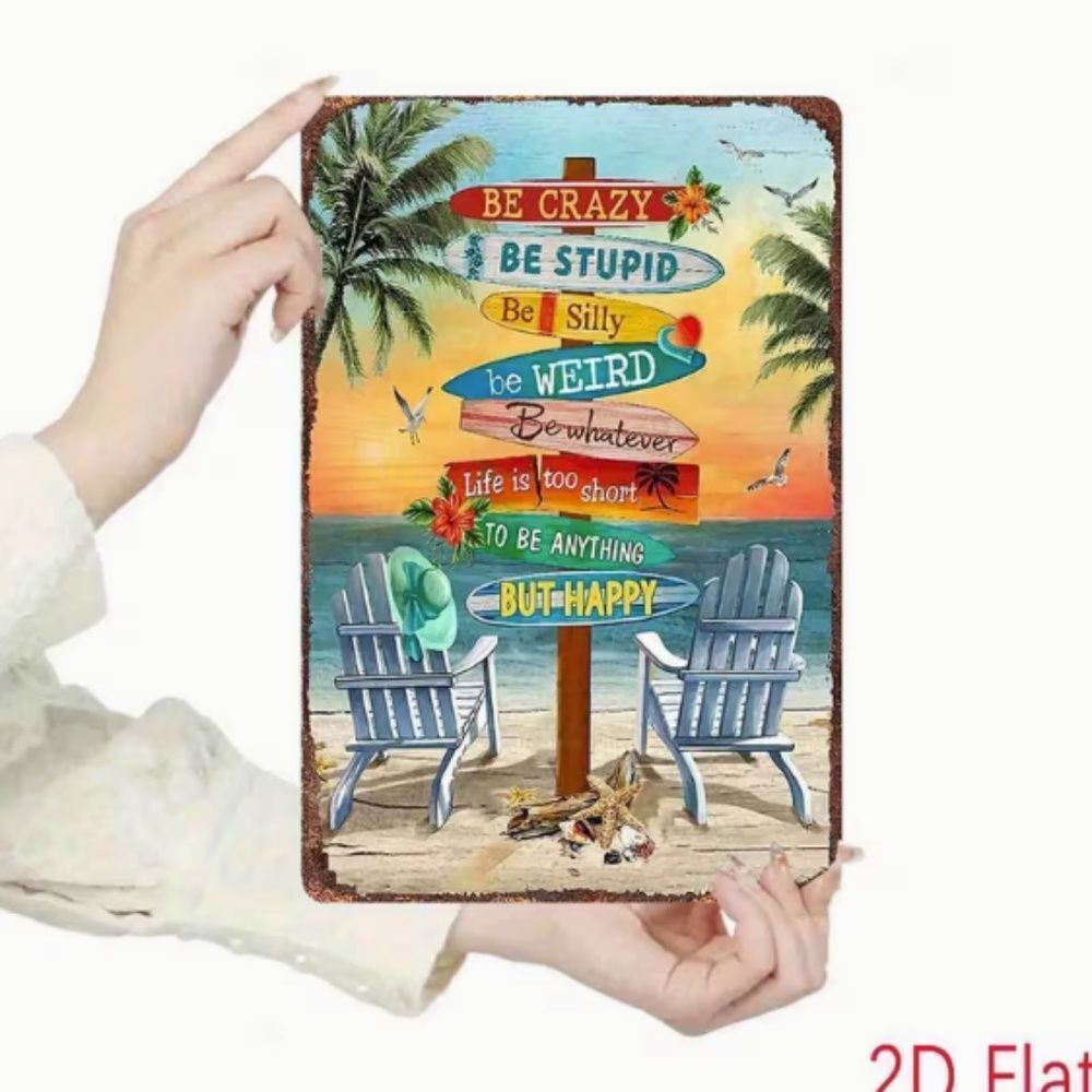 Beach Theme Metal Wall Sign Ocean Vibes Tropical Paradise Positive Quote